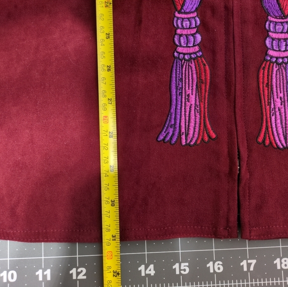 Bob Mackie Zippered Jacket 2X Wearable Art Cranberry Embroidery Tassels Lined - Picture 11 of 14